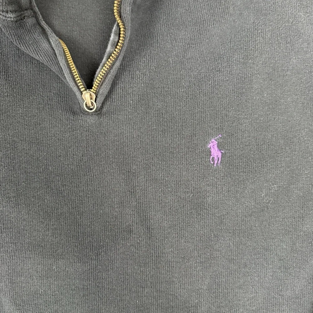 Polo‎ Ralph Lauren Mens XL Black Quarter Zip Pullover Sweater Purple Pony